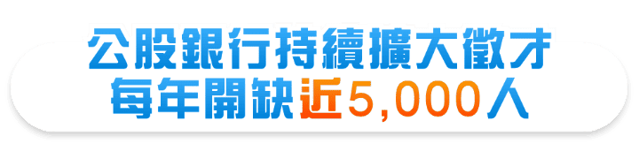 八大公股銀行持續擴大徵才,每年開缺超過2,000人